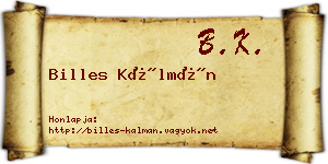 Billes Kálmán névjegykártya